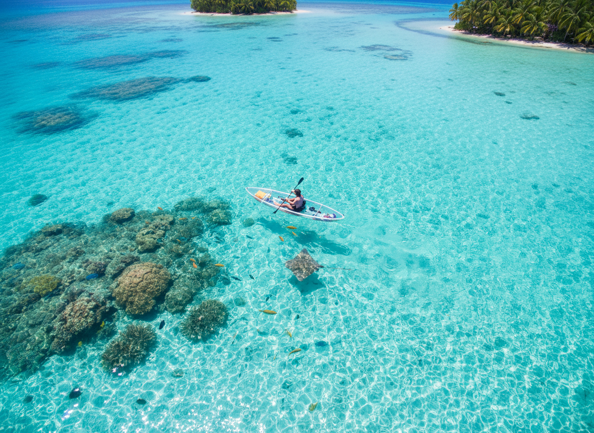 Clear kayak gliding over turquoise water